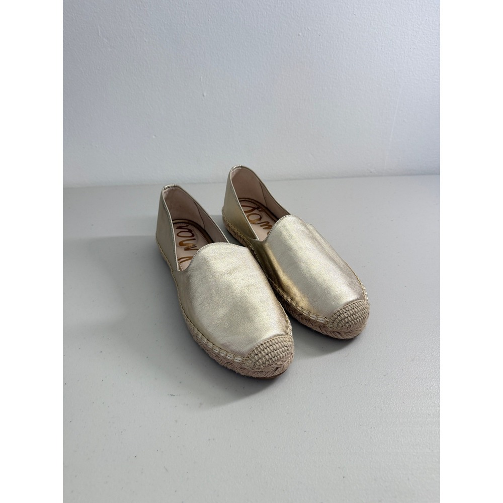 New Sam Edelman Gold Metallic Leather Espadrille Slip On Flats 10 M - Picture 2 of 8